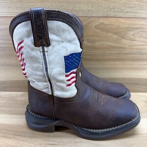 DURANGO American Flag Square Toe Little Boys 12 Brown Leather Western